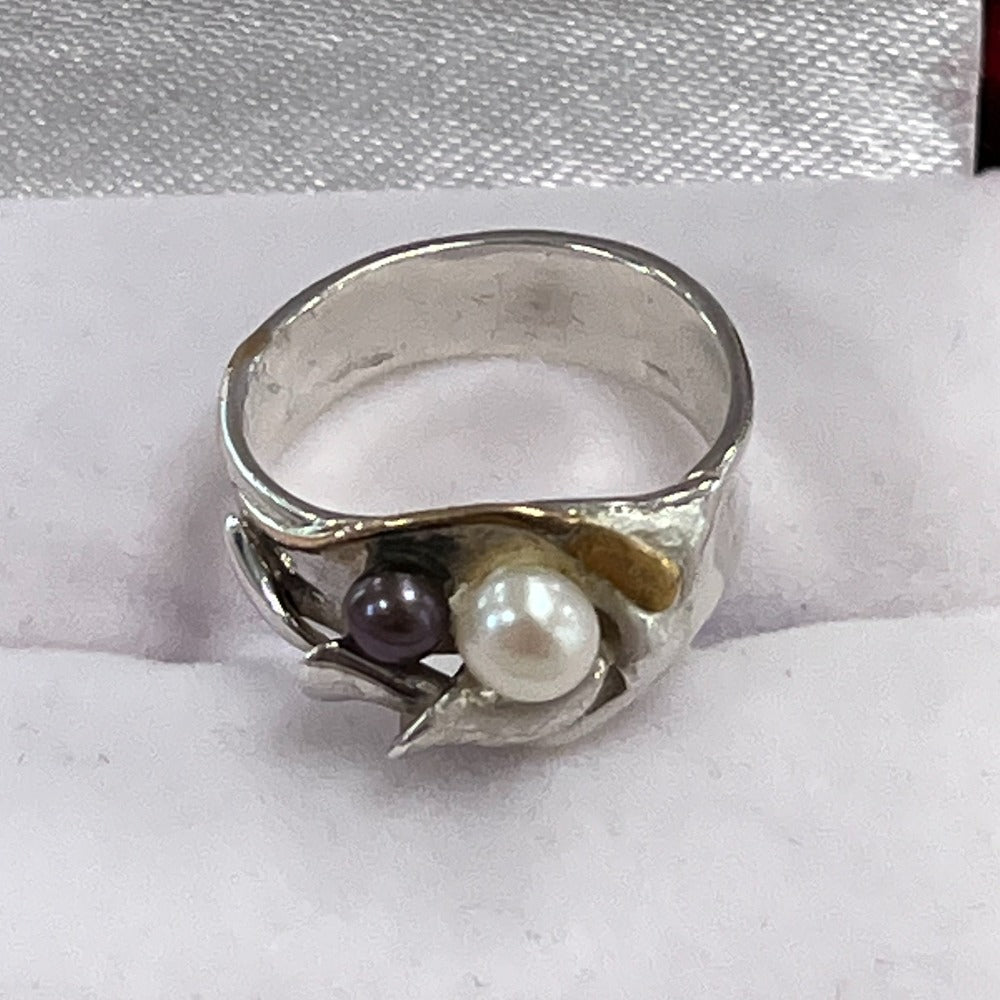 leaf patterned silver ring