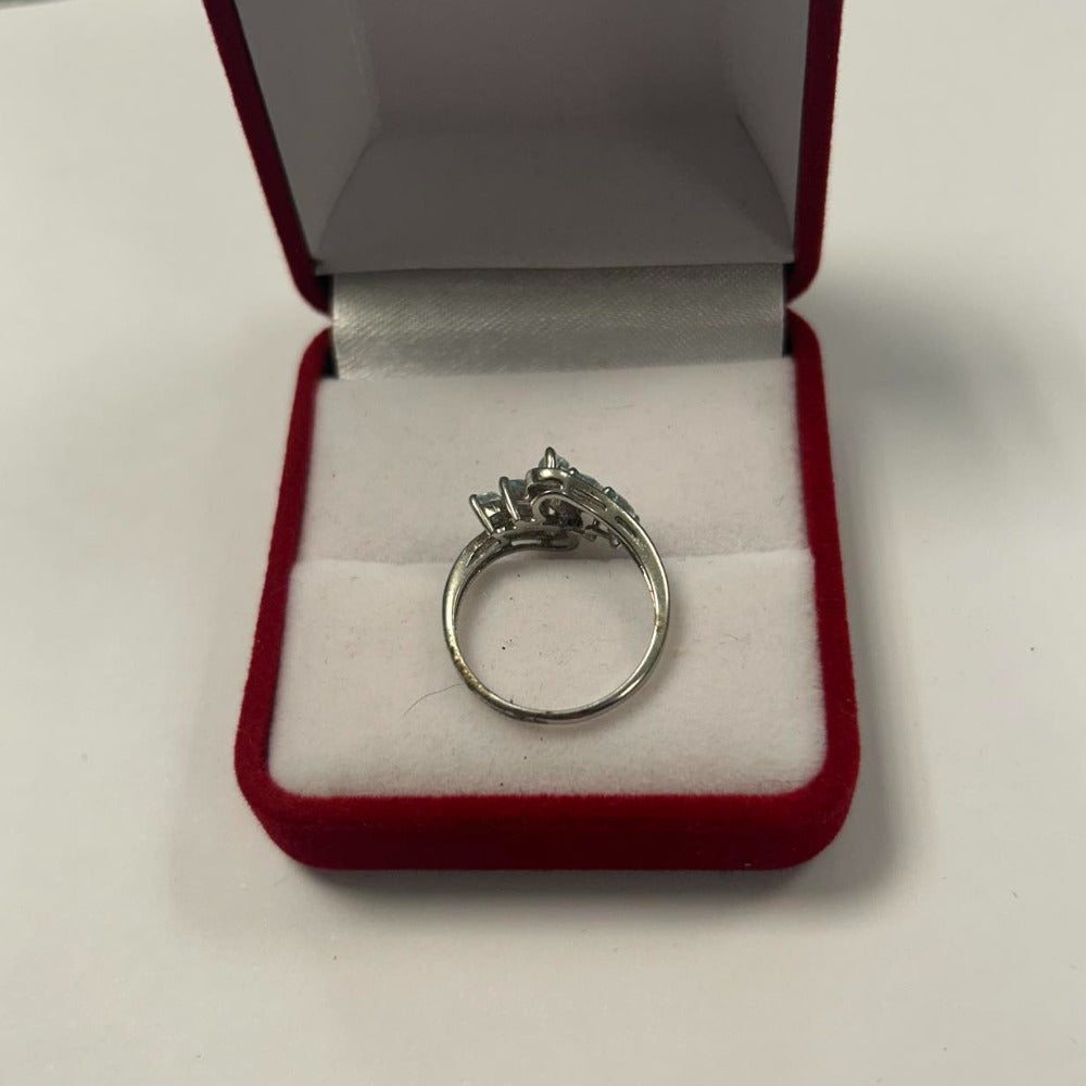 9CT White Gold With Five Light Blue Gems Ring - Size N
