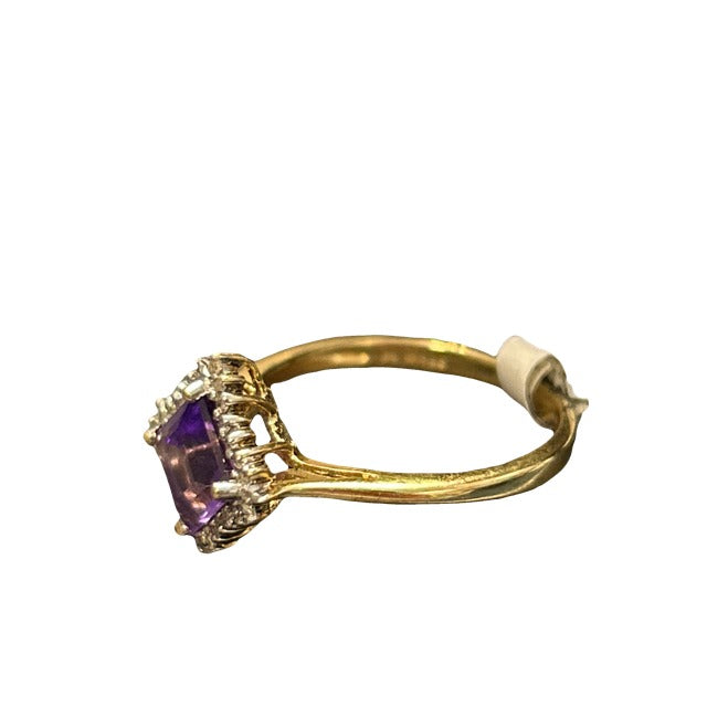 NEW 9CT Gold with Amethyst & Diamond Ring - Size O