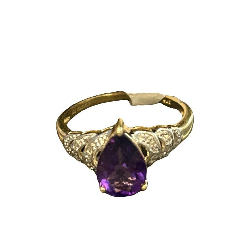 NEW 9CT Gold with Amethyst & Diamond Ring - Size P