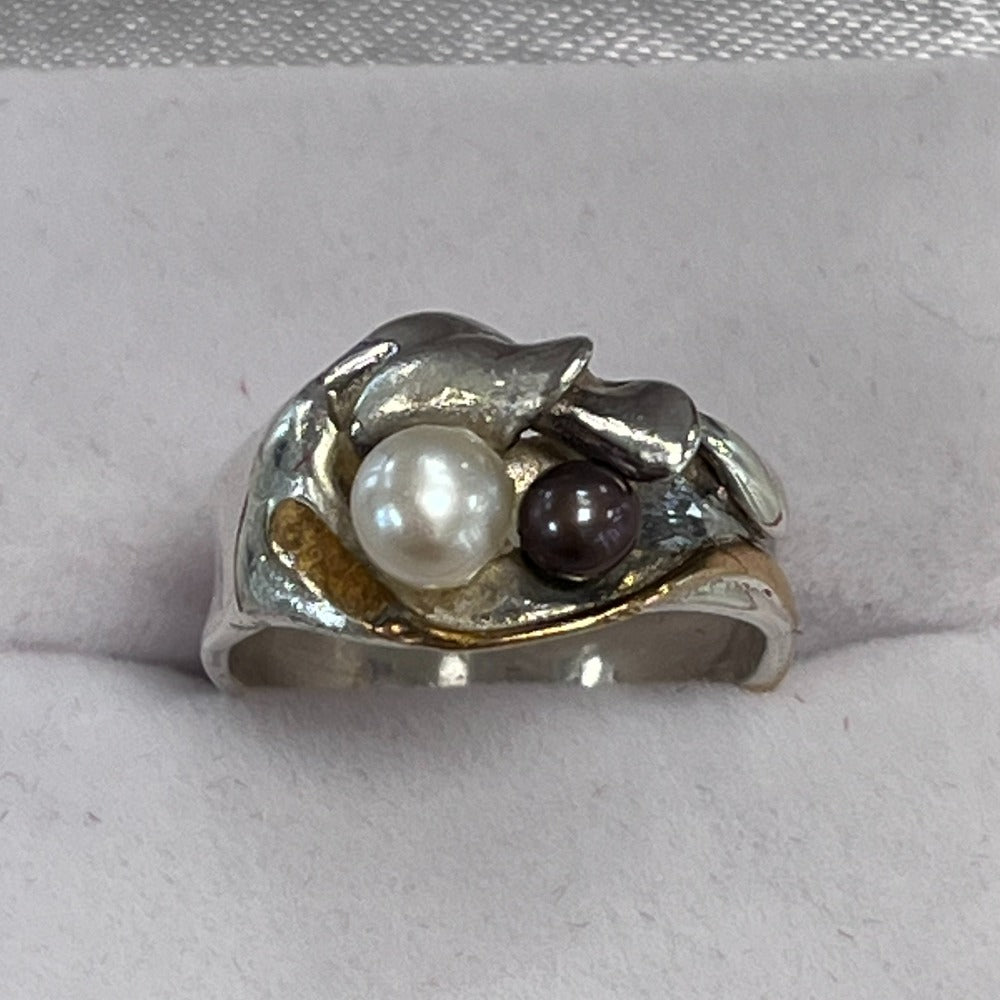 leaf patterned silver ring