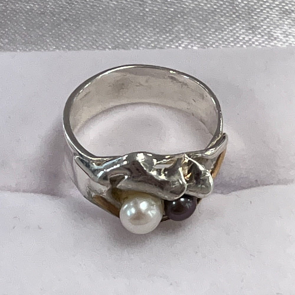 leaf patterned silver ring