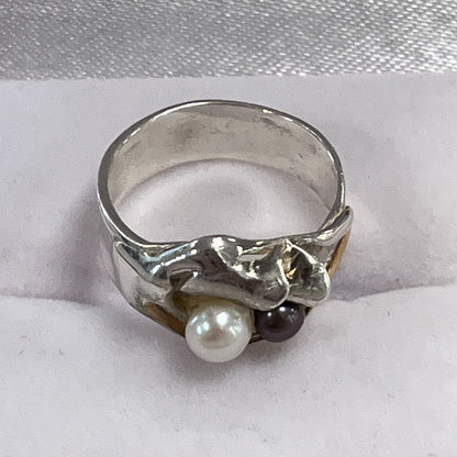 leaf patterned silver ring