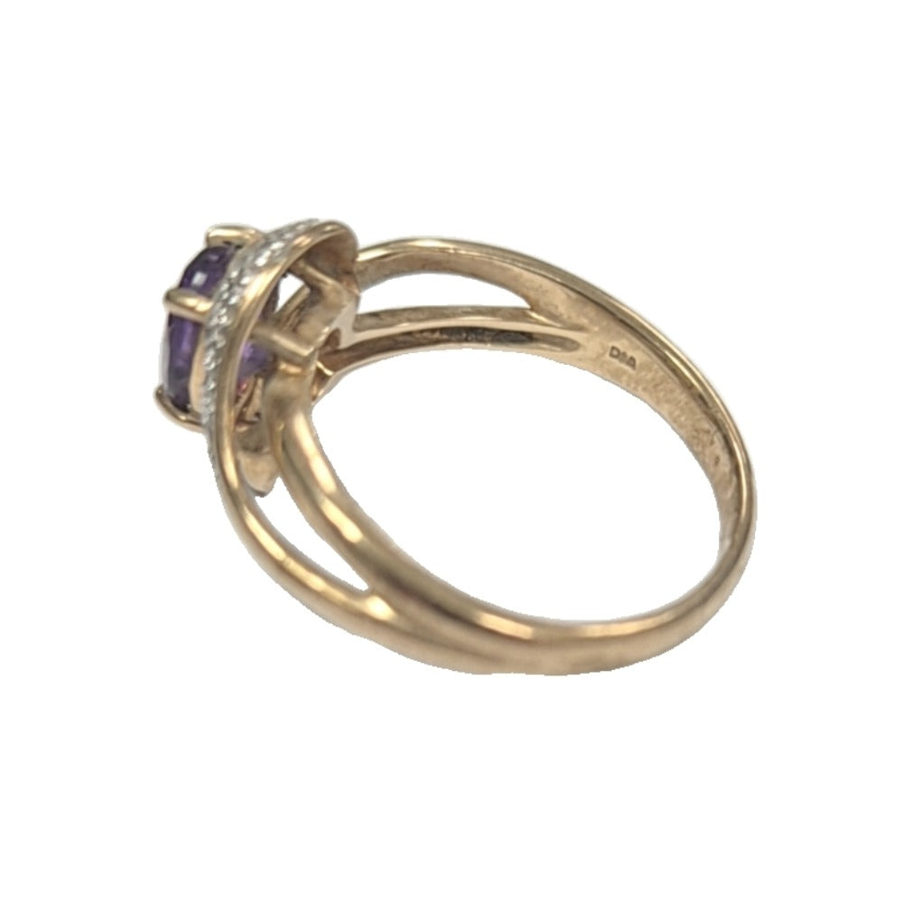 9CT Gold ,Diamond and Amethyst Ring Size P