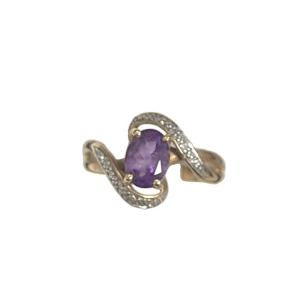 9CT Gold ,Diamond and Amethyst Ring Size P