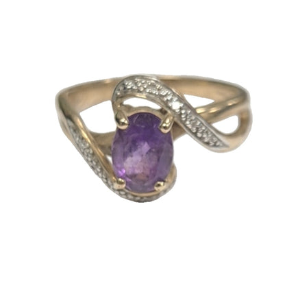 9CT Gold ,Diamond and Amethyst Ring Size P