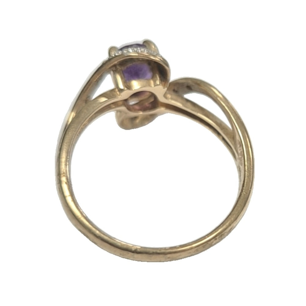 9CT Gold ,Diamond and Amethyst Ring Size P