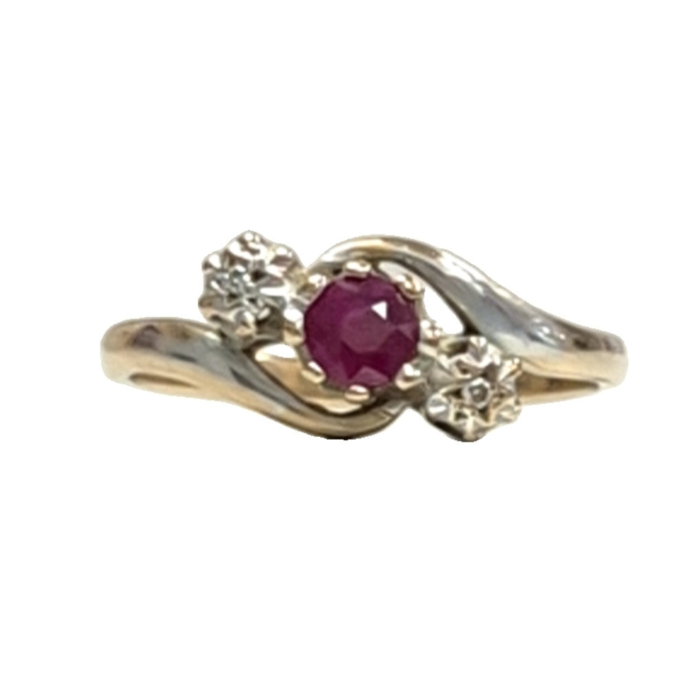 9CT Gold, Ruby  And Diamond Ring Size M