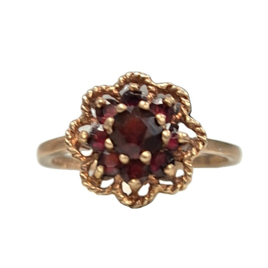 9CT Gold Ring with 9 red gems