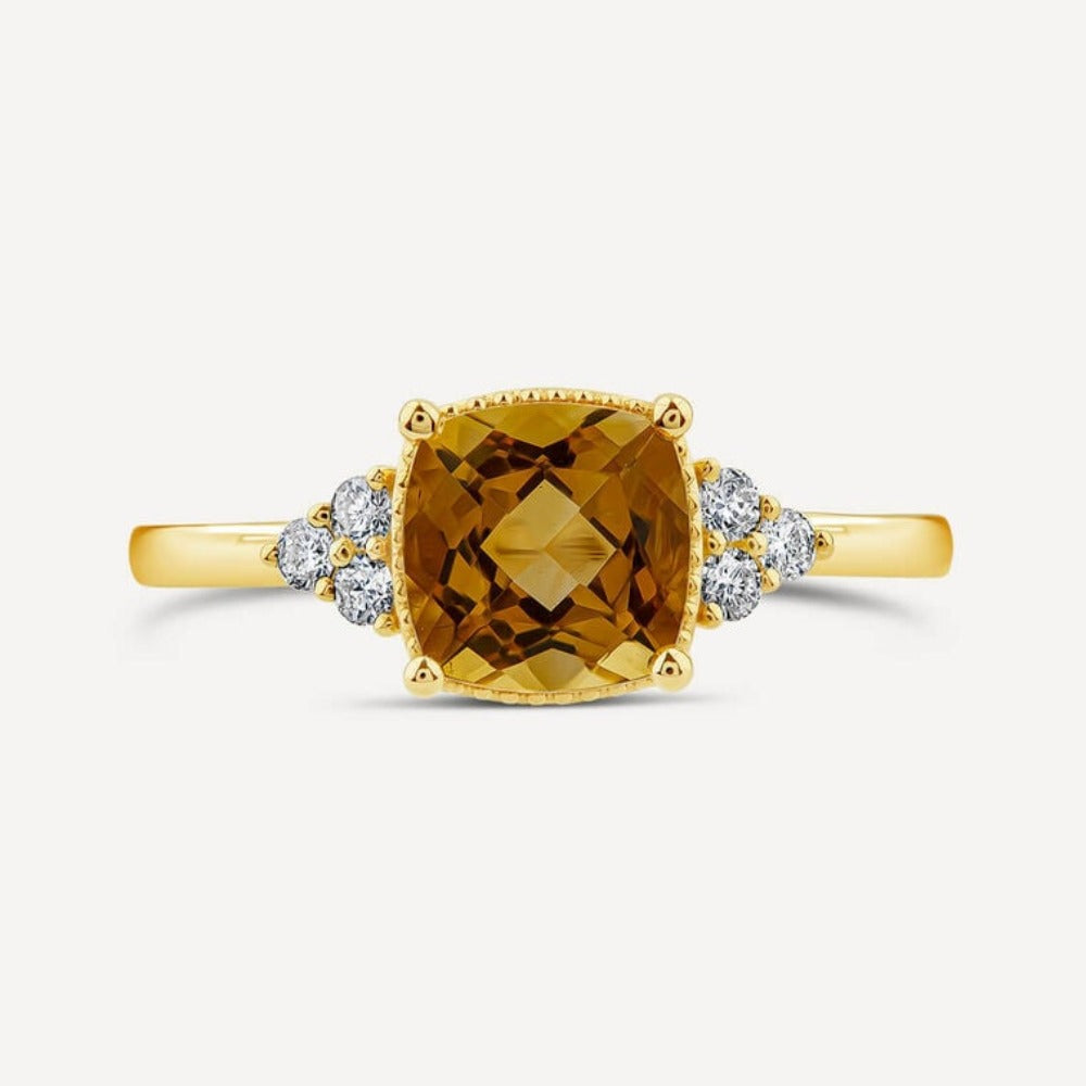 9CT Gold with Cush Citrine Diamond - Size K