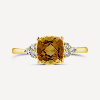 9CT Gold with Cush Citrine Diamond - Size K