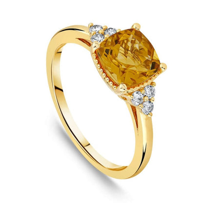 9CT Gold with Cush Citrine Diamond - Size K