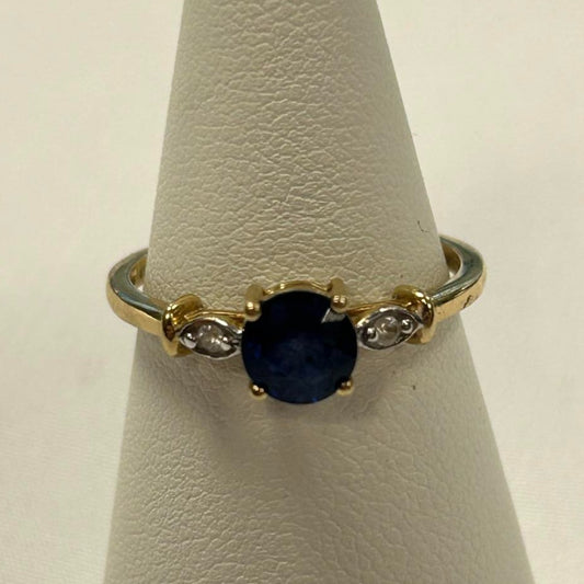 9CT Gold & One Sapphire Coloured Blue Gem Ring - Size N