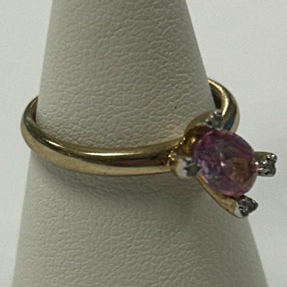 9CT Gold With Pink Gem & Diamond Ring - Size M