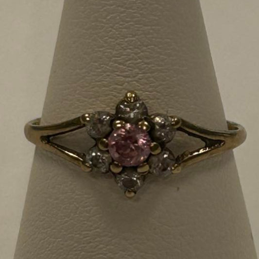 9CT Gold & Pink Gem Ring - Size O