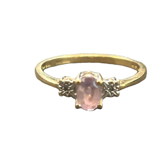9CT Gold Diamond & Amethyst Ring - Size N