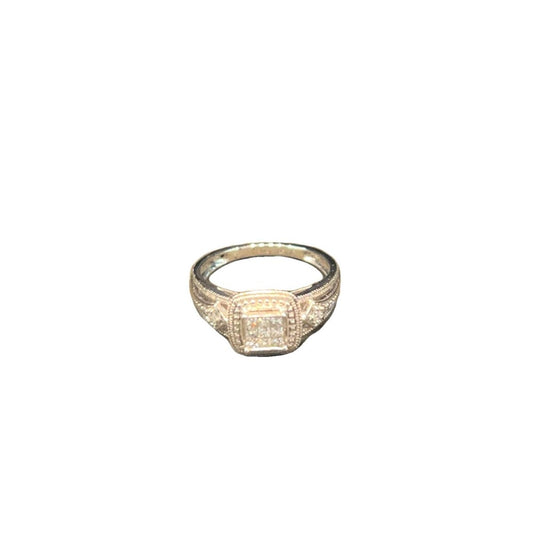 9CT Gold & 0.16 Diamond Square Ring - Size K