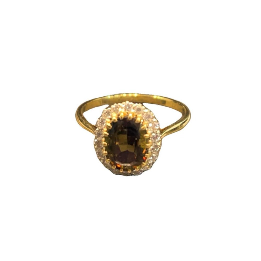 9CT Gold & Diamonds With 1 Large Yellow Gem Ring - Size S