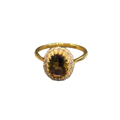 9CT Gold & Diamonds With 1 Large Yellow Gem Ring - Size S