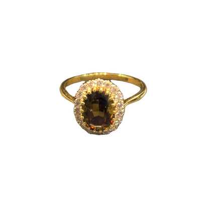 9CT Gold & Diamonds With 1 Large Yellow Gem Ring - Size S