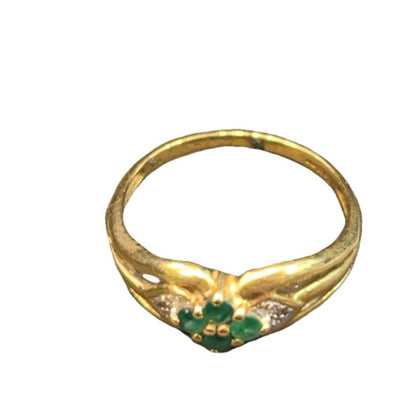 9 CT Gold Ring With Green Stones - Size N