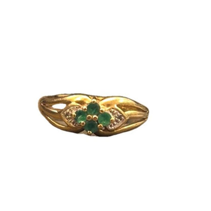 9 CT Gold Ring With Green Stones - Size N