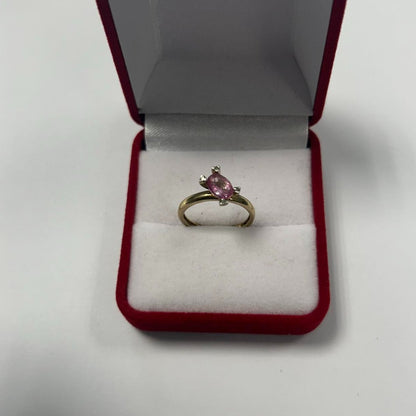 9CT Gold With Pink Gem & Diamond Ring - Size M