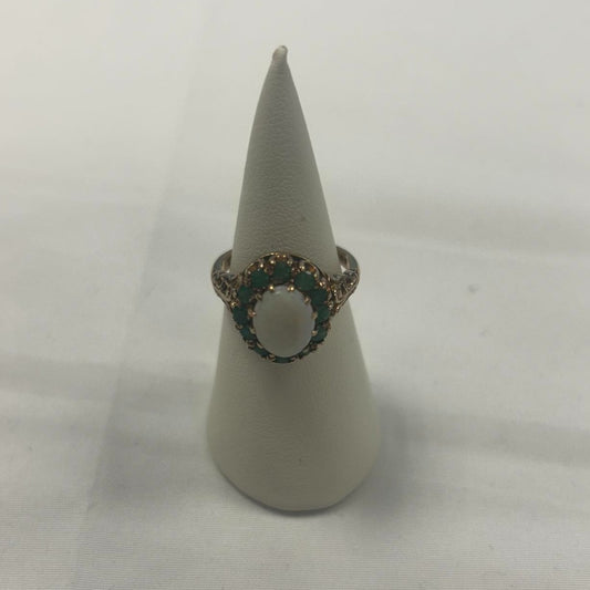 9CT Gold Vintage Opal & Emerald Ring  - Size P