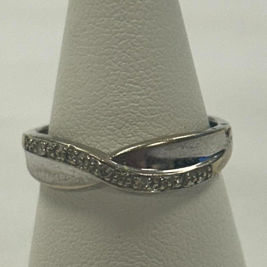 9CT White Gold & Diamond Ring  - Size P