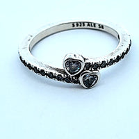 Pandora Sterling Silver Two Sparkling Hearts Ring Size Q - My Money Maker 
