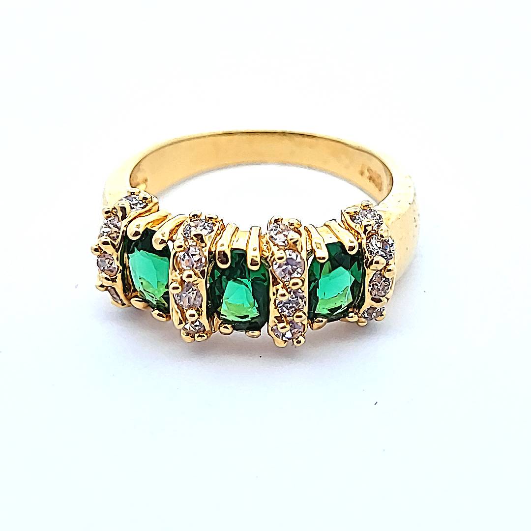 Stunning Cocktail Ring with Emerald coloured and White Gemstones Size Q - My Money Maker 