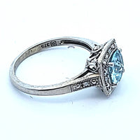 9 Carat White Gold Art Deco Style Ring with Square Blue Gem size M - Money Maker 