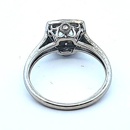 9 Carat White Gold Art Deco Style Ring with Square Blue Gem size M - Money Maker 