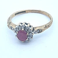 9 Carat Yellow Gold and Diamond ring, with a single Garnet stone, Size L - Money Maker 