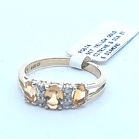 New 9CT Yellow Gold Citrine & 6 Diamond Ring Size L - My Money Maker 