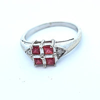 9ct White Gold, White and Red Gemstones Size N - My Money Maker 