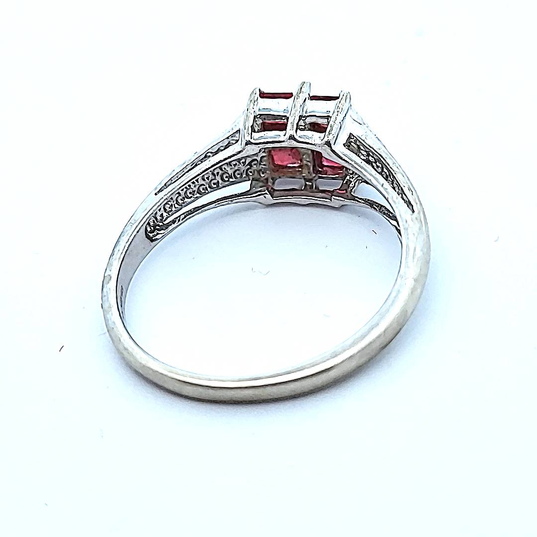 9ct White Gold, White and Red Gemstones Size N - My Money Maker 