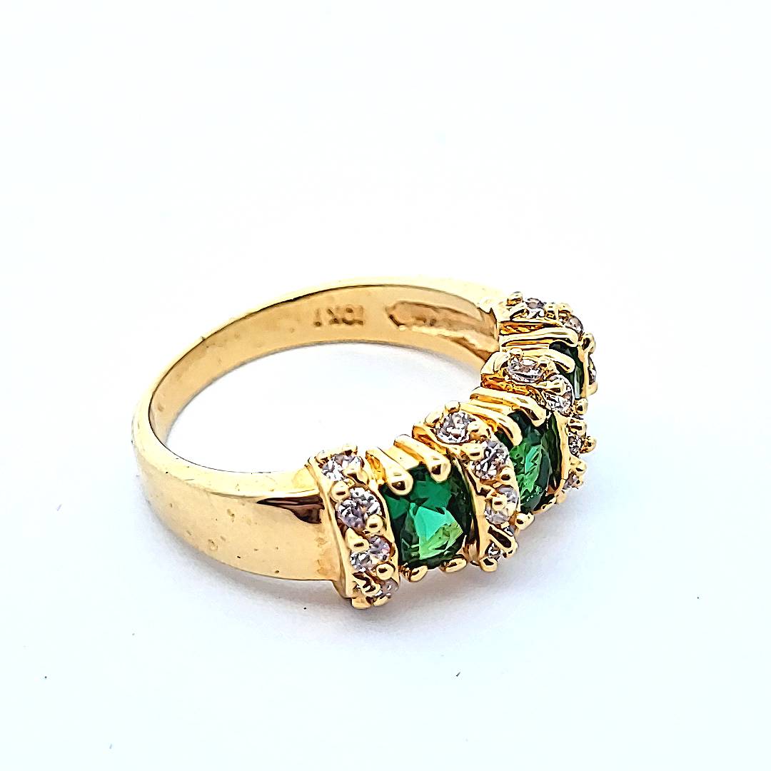 Stunning Cocktail Ring with Emerald coloured and White Gemstones Size Q - My Money Maker 