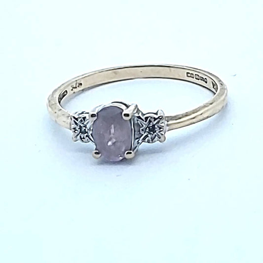 9 Carat Yellow Gold, Diamond and Amethyst Ring Size L - Money Maker 