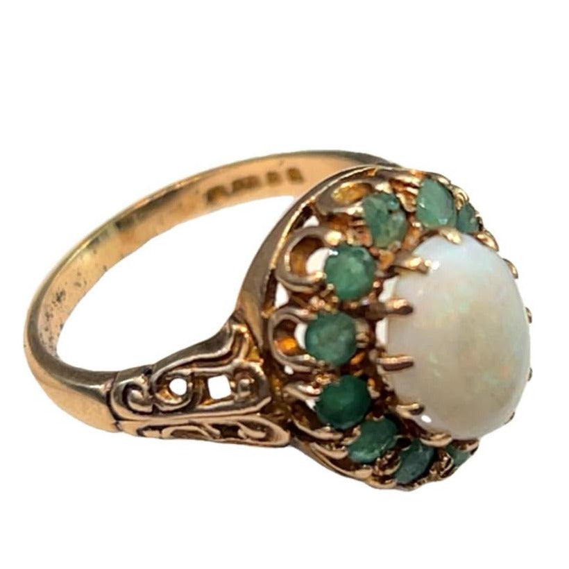 9CT Gold Vintage Opal & Emerald Ring  - Size P