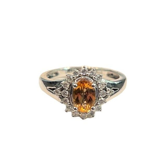 9 CT White Gold Ring with sparkling Gems - Size M