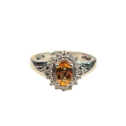 9 CT White Gold Ring with sparkling Gems - Size M