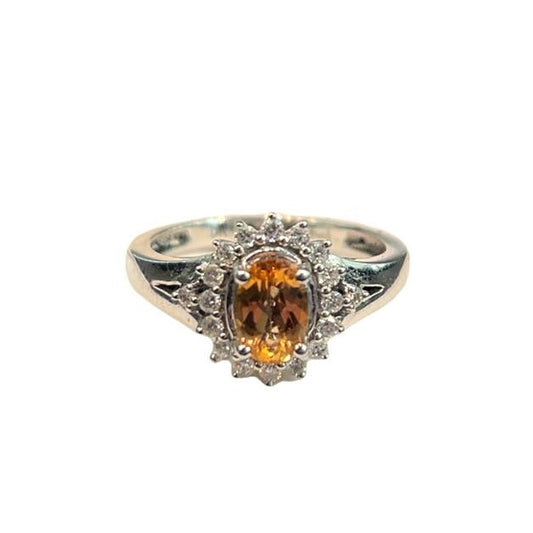 9 CT White Gold Ring with sparkling Gems - Size M