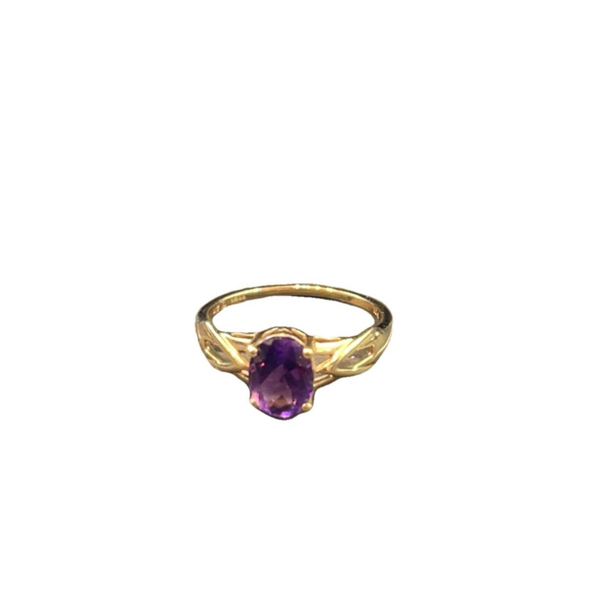 9CT Gold with Large Purple Amethyst Gem Ring - Size L