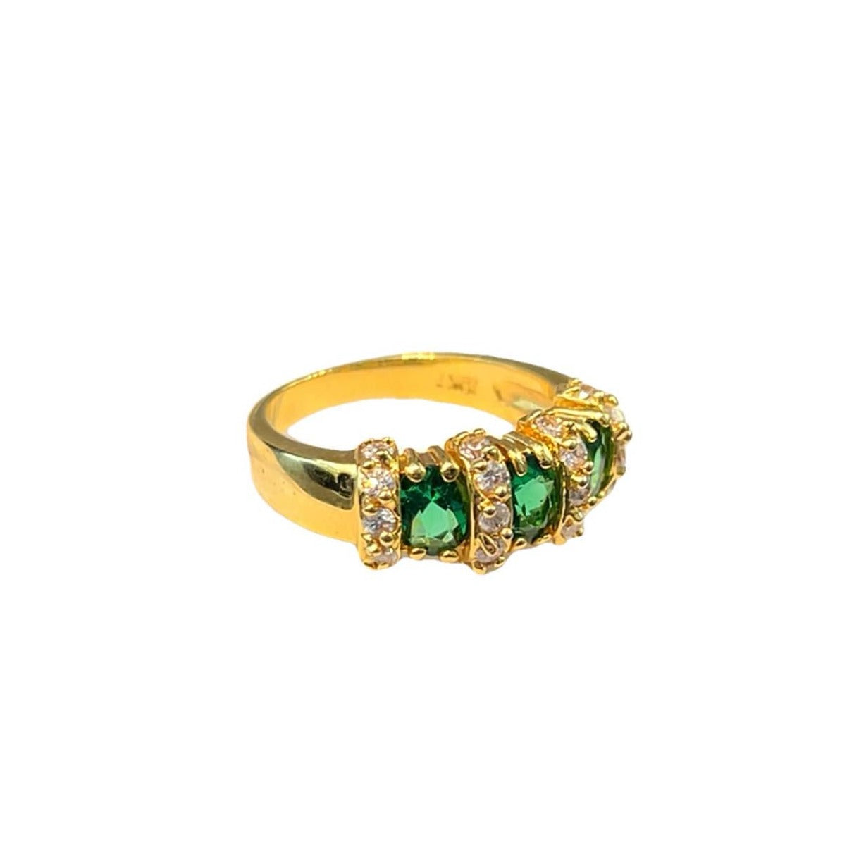 9CT Gold & Three Green Stones Ring - Size Q