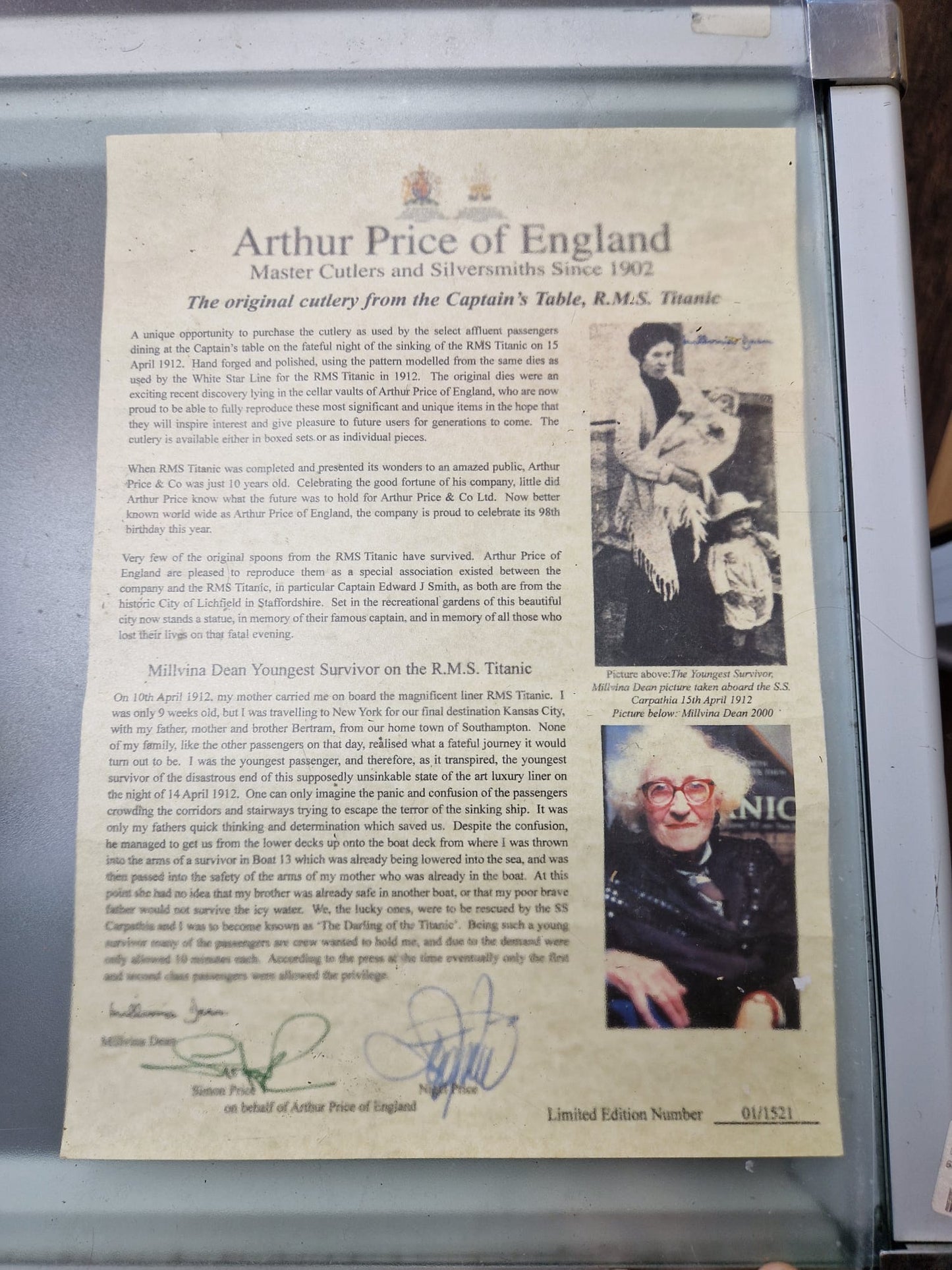 Vtg Titanic Millvina Dean Spoon Boxed w/ Cert Arthur Price White Star Line