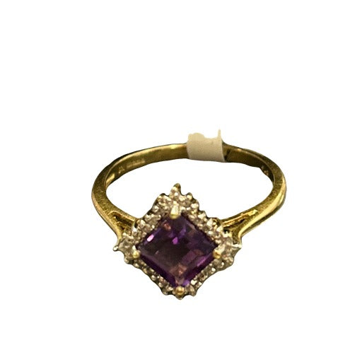 NEW 9CT Gold with Amethyst & Diamond Ring - Size O