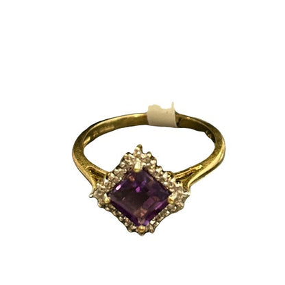 NEW 9CT Gold with Amethyst & Diamond Ring - Size O