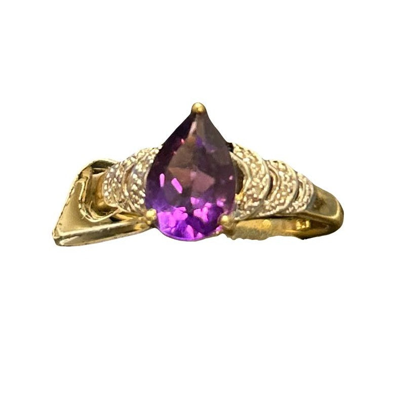 NEW 9CT Gold with Amethyst & Diamond Ring - Size P