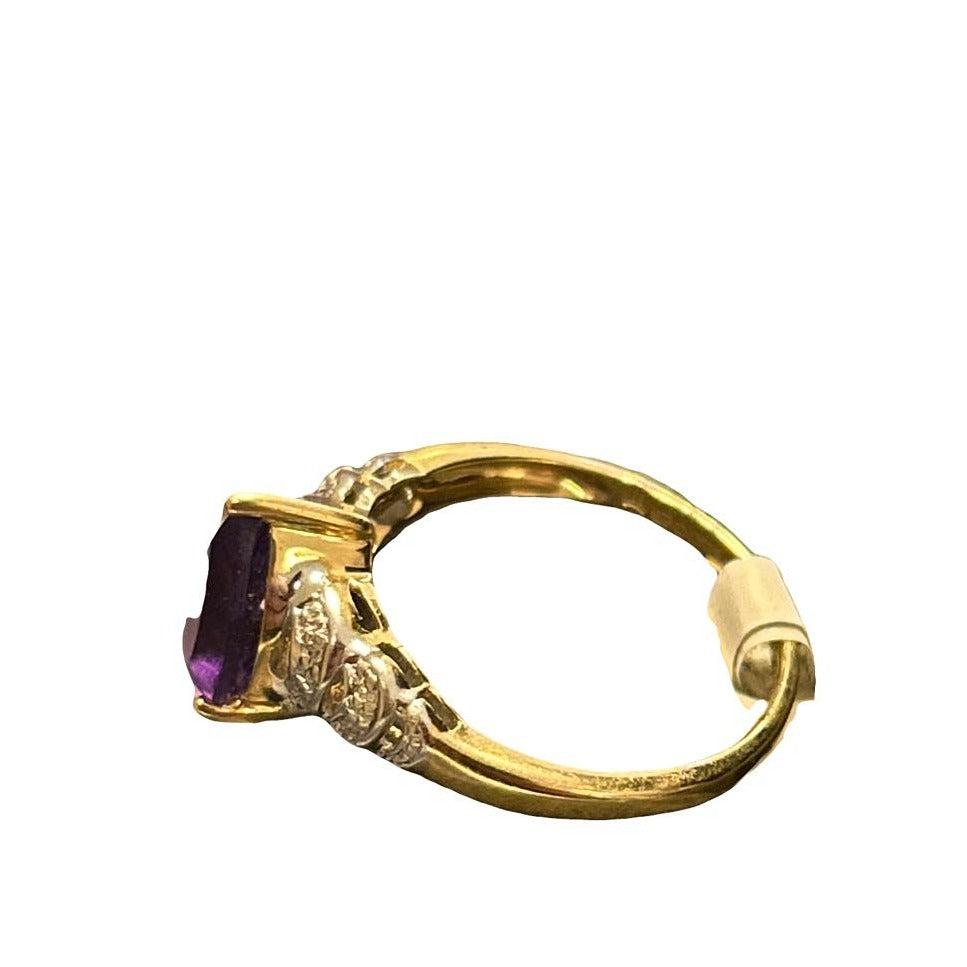 NEW 9CT Gold with Amethyst & Diamond Ring - Size P